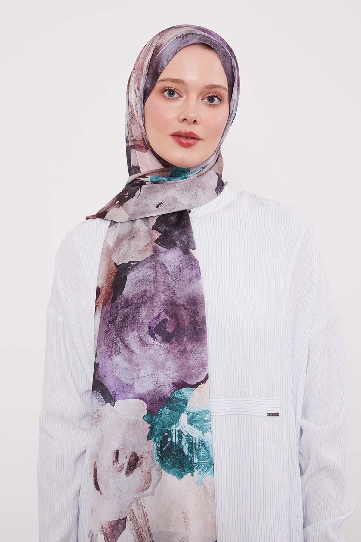 LEVIDOR Indischer Seidenschal mit abstraktem Blumenmuster – Bild 10