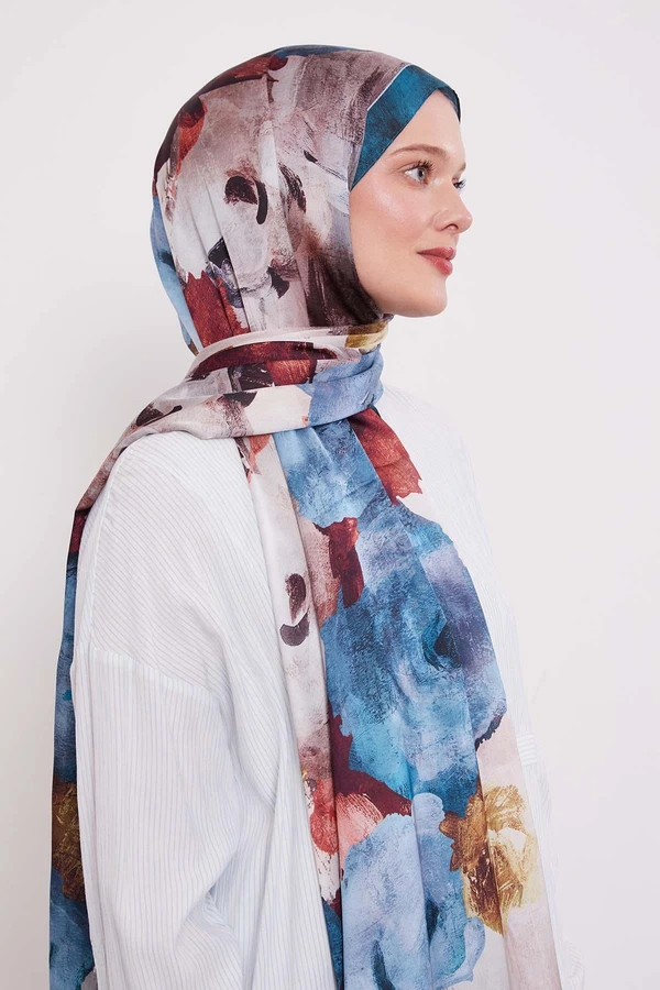 LEVIDOR Indischer Seidenschal mit abstraktem Blumenmuster – Bild 4